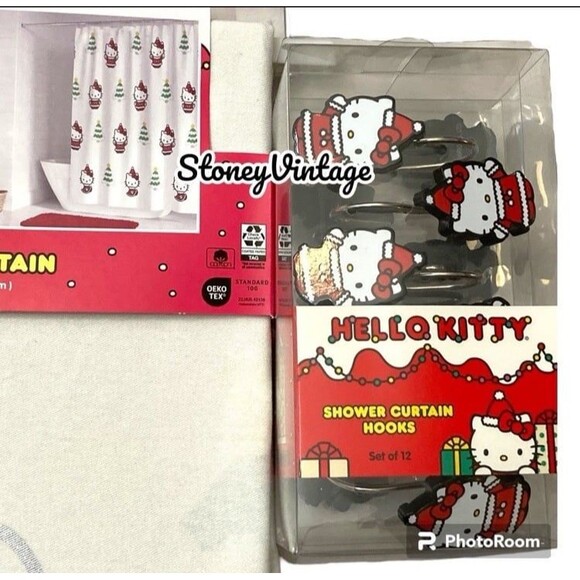 Hello kitty Christmas Shower Curtain and shower hooks set - Picture 2 of 7